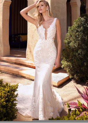 Sexy Ivory Lace Tulle Long Train Wedding Dress